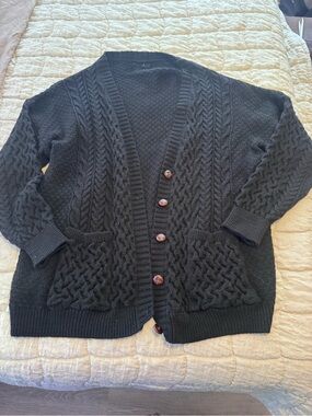 BDG Black Cable Knit Button-Up Cardigan